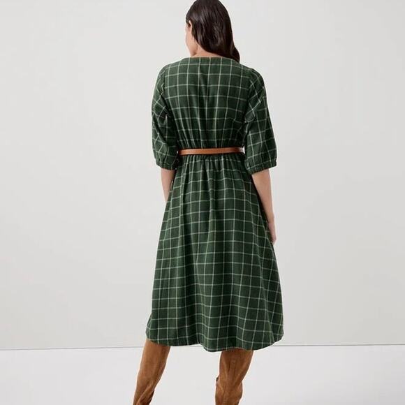 PACT Fireside Flannel Crossover Midi Dress Mountain View Check Green XL - Picture 4 of 13